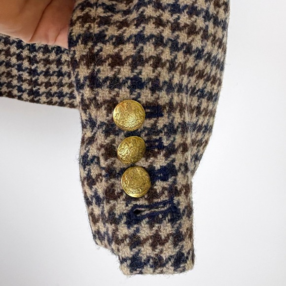 J Crew Schoolboy Blazer Houndstooth Gold Button Wool Navy Brown Size 4 - Picture 8 of 12